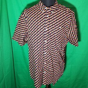 Rank 45 Mens XL Chisel Geo Print Short Sleeve Button-Down Shirt Retro Disco City